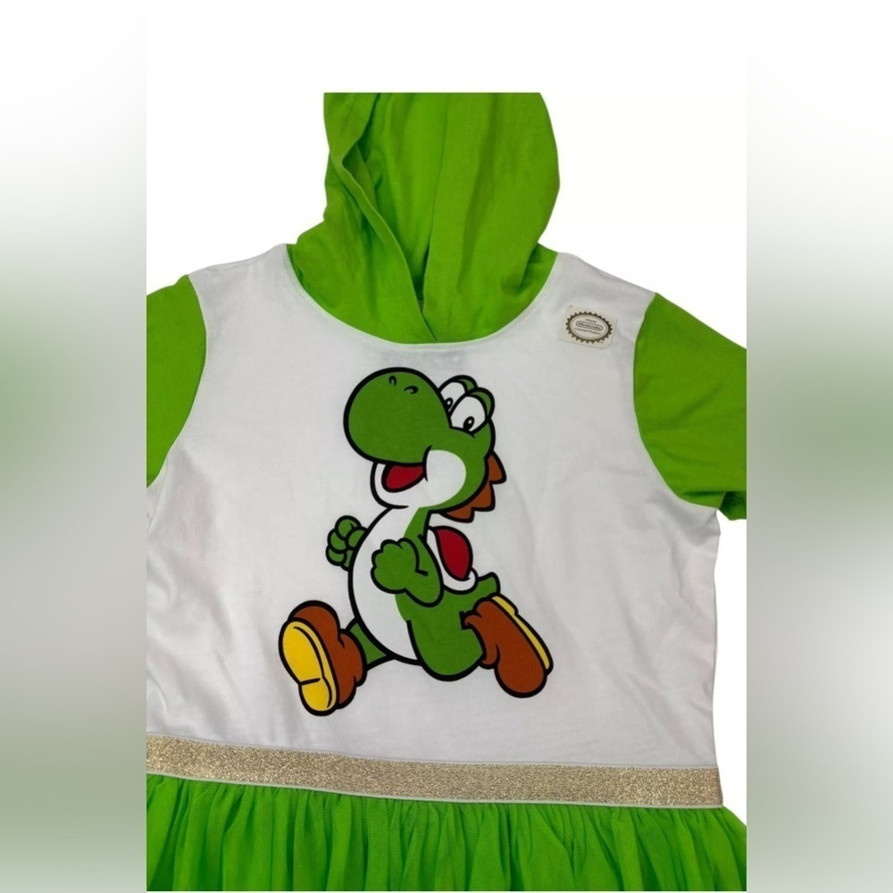 Super Mario Girls Yoshi Tutu Dress Hooded White Green Kids Sizes - Picture 4 of 6